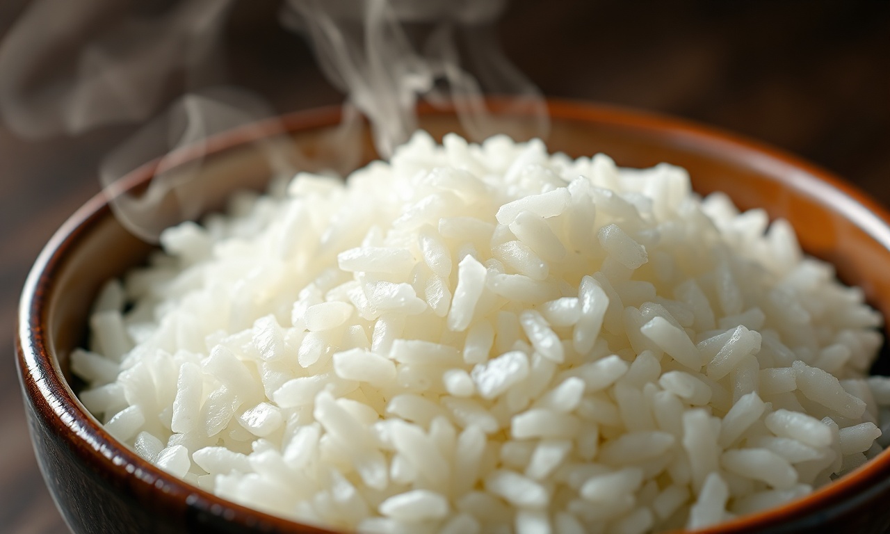 Close-up dos grãos de arroz branco soltinhos após a correção do sal