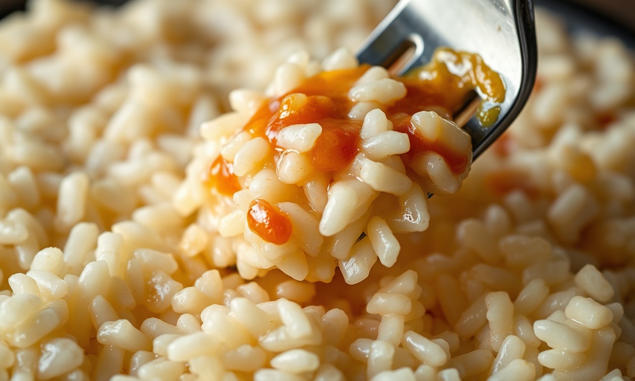 Arroz Cremoso Para Escondidinho: Fácil, Com 6 Ingredientes 6 Close-up da textura cremosa e aveludada dos grãos de arroz.