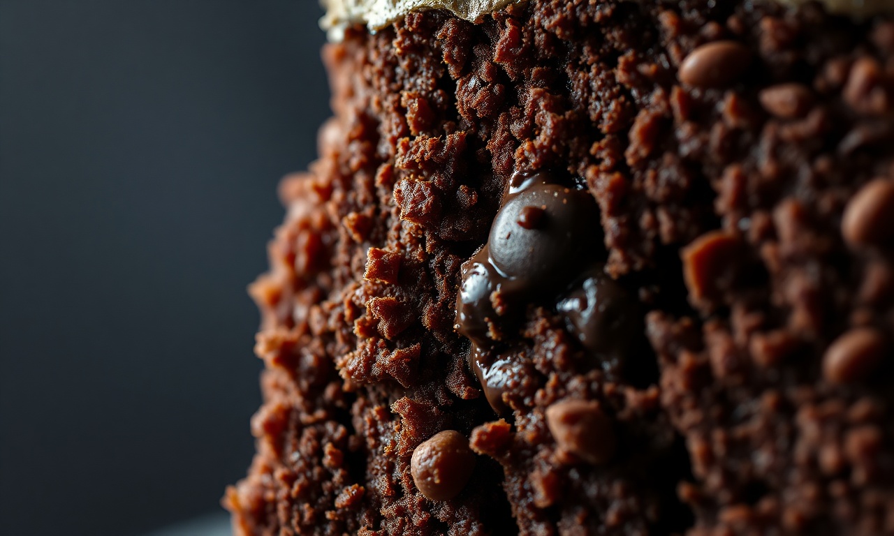 Bolo De Chocolate Com Farinha De Amêndoas: Úmido E Sem Glúten 6 Close-up da textura úmida e densa do interior do bolo.
