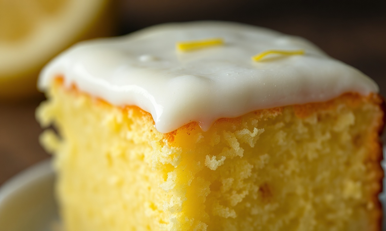 Bolo De Limão Com Cobertura Cremosa: Fofinho E Perfeito 5 Close-up da textura da massa fofinha e da cobertura cremosa.