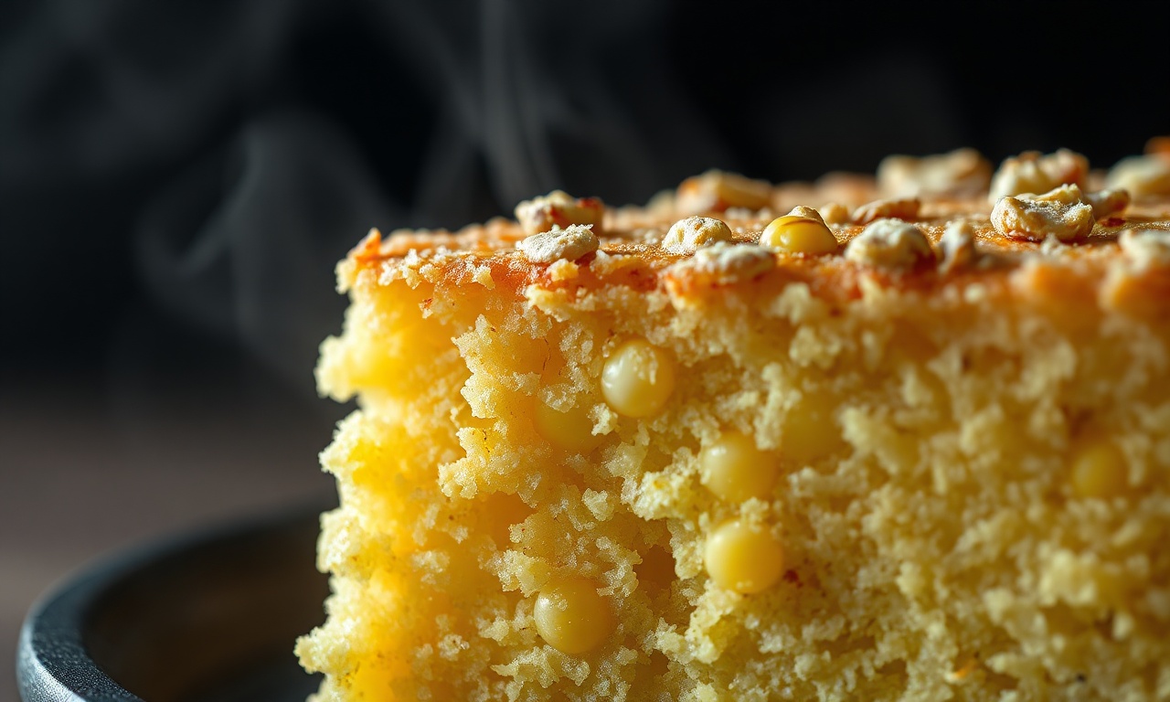 Bolo De Milho Fit Fofinho Com Aveia: Fácil E Sem Trigo 6 Close-up da textura úmida e fofa do miolo do bolo de milho.