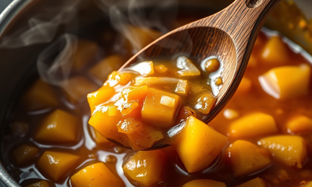 Chutney De Manga Agridoce Fácil: Sabor Profundo Em 40 Min 6 Close-up da textura espessa e dos cubos macios de manga.