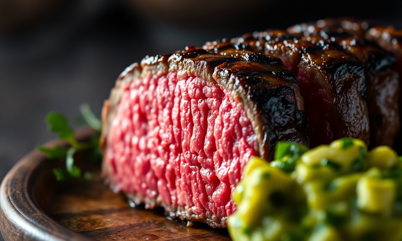 Carne Com Guacamole: 6 Combinações Perfeitas E Rápidas 5 Close-up da textura suculenta da carne ao lado do guacamole cremoso.