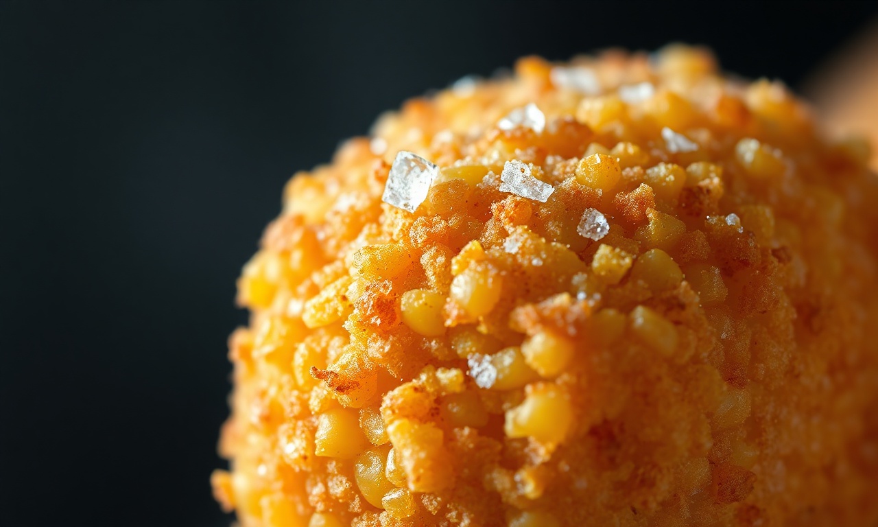 Close-up da textura crocante da casca de panko.