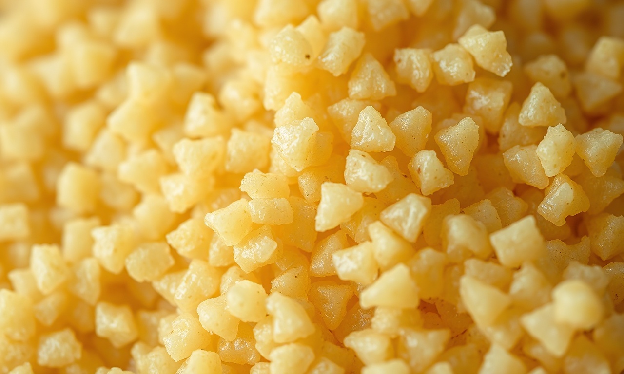 Close-up da textura dos grãos de tapioca macios e soltos.