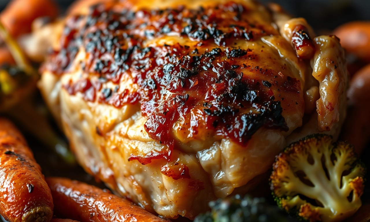 Frango Assado Ao Curry Com Legumes Crocante Em 1 Hora 5 Close-up da pele crocante e dos legumes macios.
