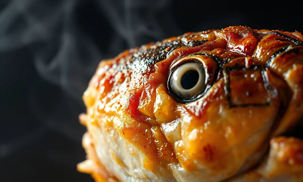 Close-up da pele dourada e estaladiça do peixe.
