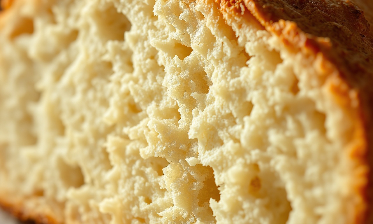 Close-up da textura macia e fofinha do pão fatiado.