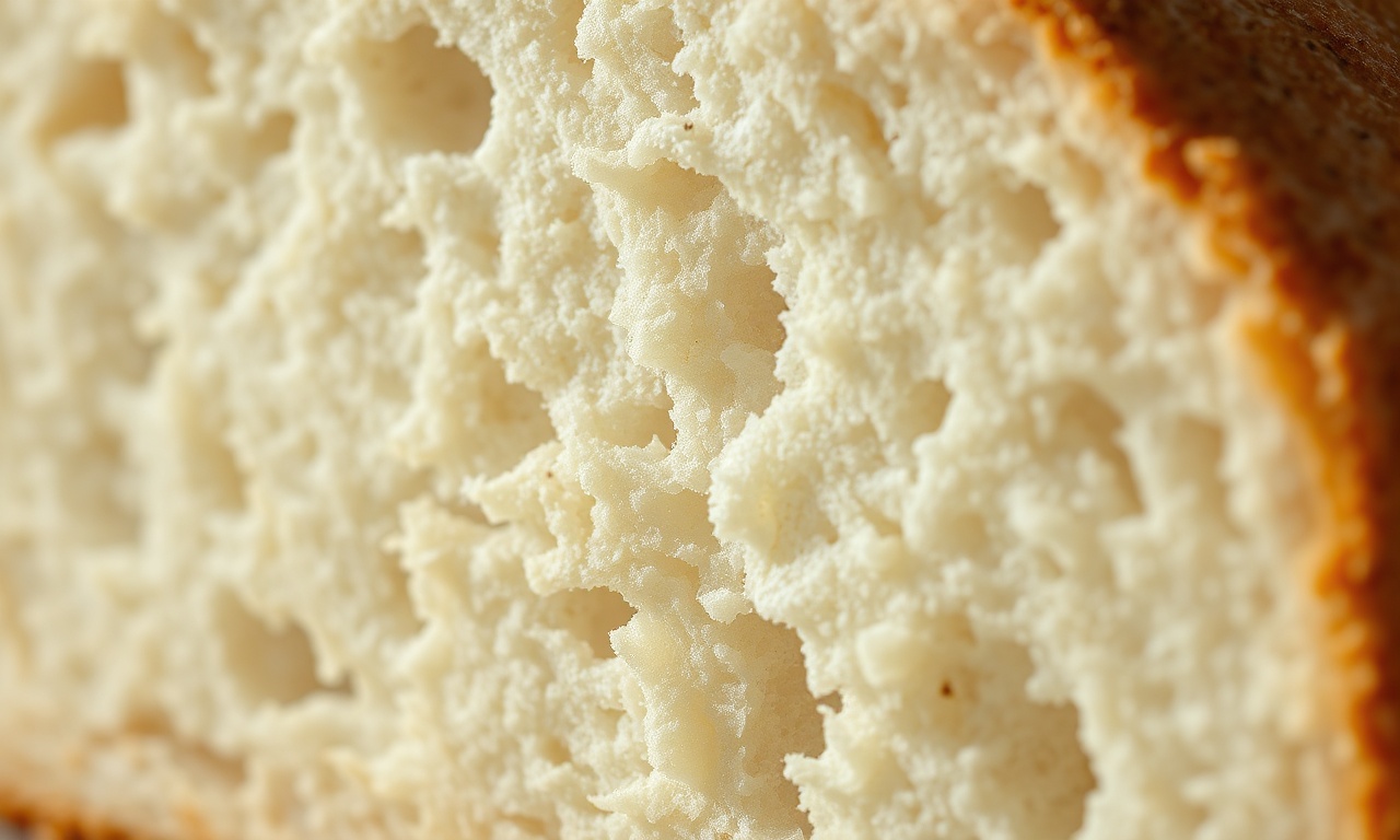 Macro close-up da textura macia e fofa do pão feito sem ovo.