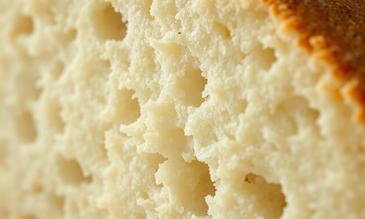 Pão Cuca De Padaria: Fofinho Com Farofa Crocante 6 Close-up da textura aerada e elástica do pão.