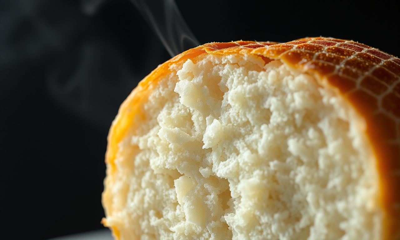 Pão De Mandioca Da Roça: Fofinho E Com Casquinha Dourada 6 Close-up da textura macia e fofa do miolo do pão.
