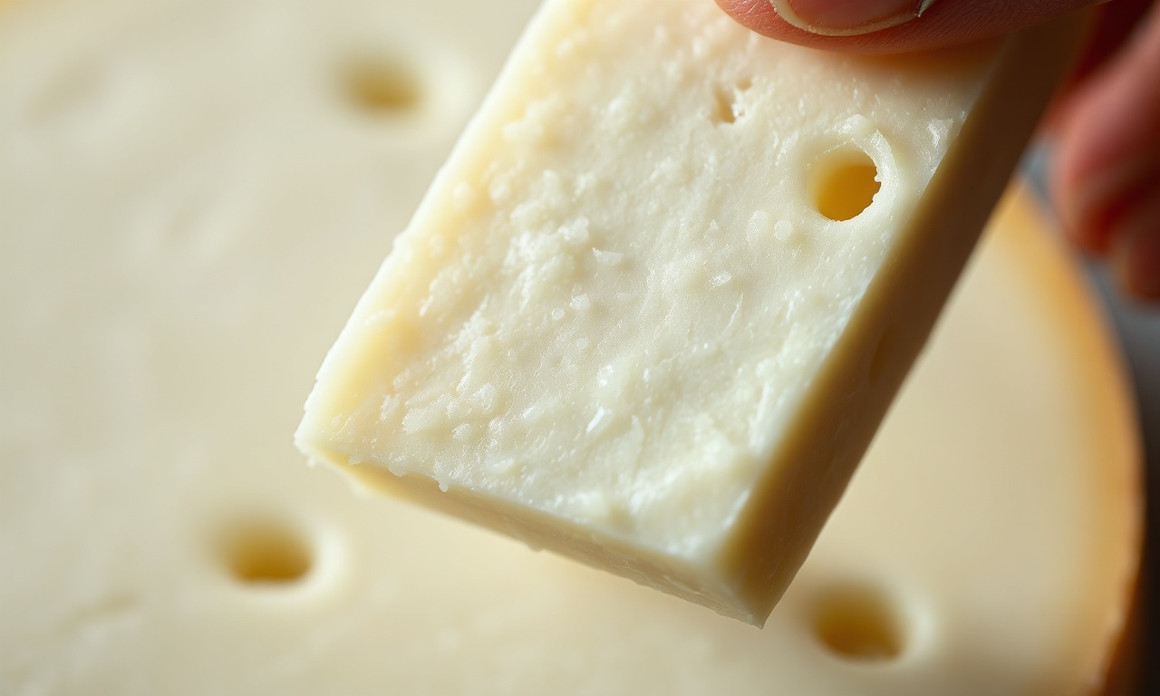 Queijo Caseiro Fácil Em 40 Minutos Com 4 Ingredientes 6 Close-up da textura macia e homogênea do queijo caseiro após a prensagem e modelagem.