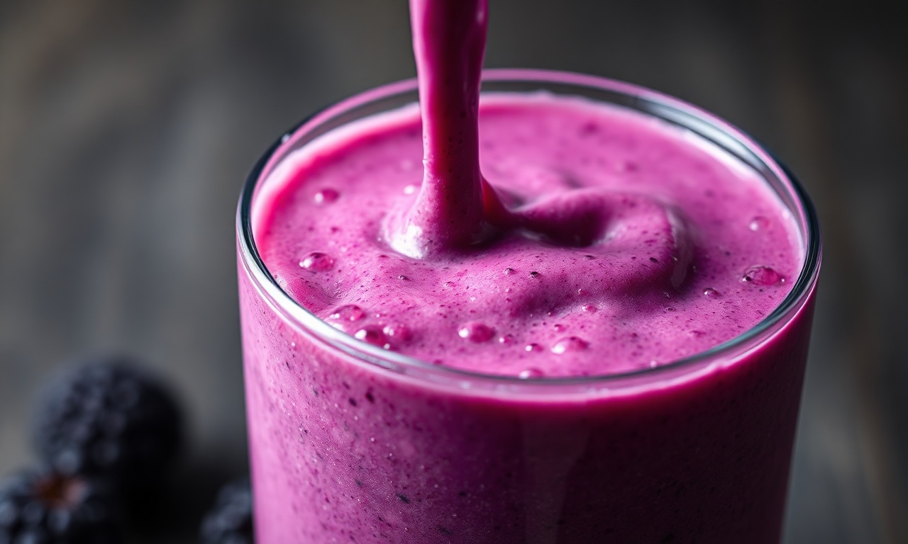 Smoothie De Frutas Vermelhas Cremoso Em 5 Min (Sem Iogurte) 6 Close-up da textura cremosa e da cor intensa da bebida