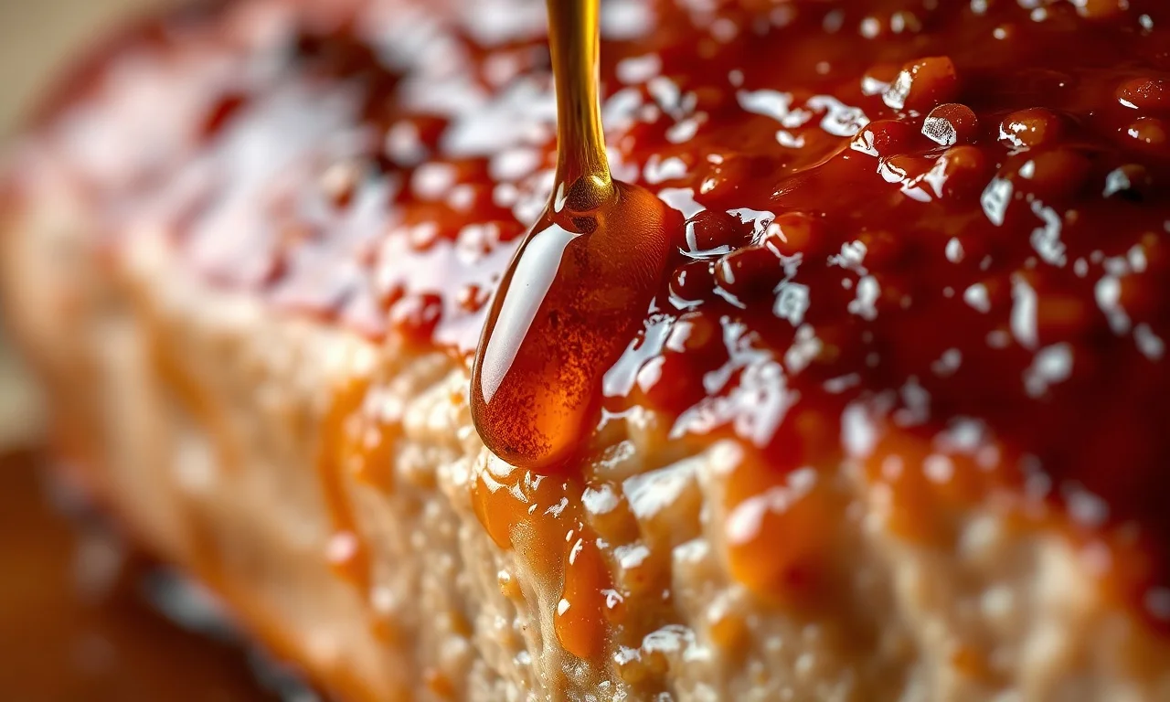 Close-up da textura caramelizada do molho na carne