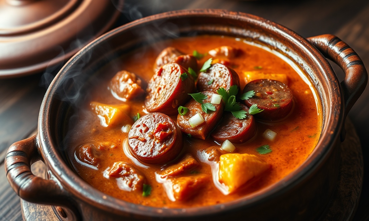Prato generoso de dobradinha cremosa com molho encorpado, pedaços de estômago macio e linguiça, finalizado com cheiro-verde.