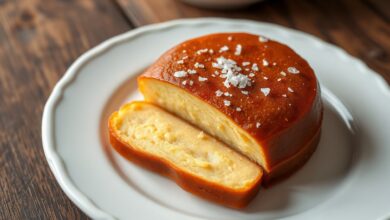 Fatias perfeitas de doce de leite caseiro, com cor caramelo escuro e textura firme, prontas para servir.