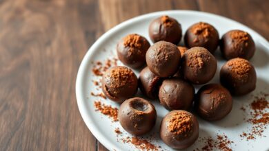 Bolinhas de doce de banana com cacau, perfeitas para um lanche rápido e saudável.