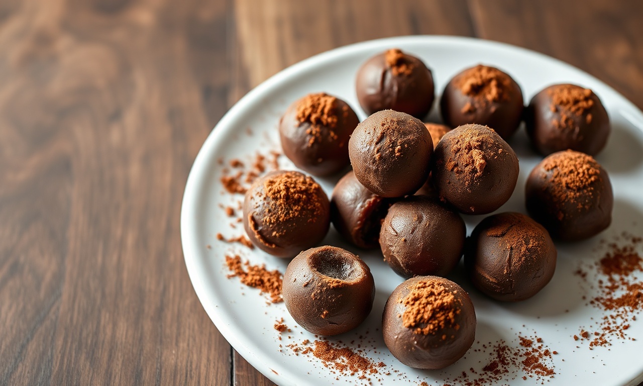 Bolinhas de doce de banana com cacau, perfeitas para um lanche rápido e saudável.