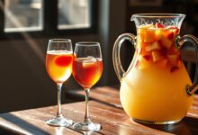 Taças elegantes com os três drinks vibrantes, prontos para servir.