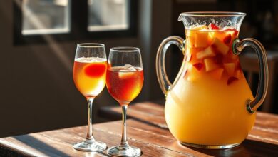 Taças elegantes com os três drinks vibrantes, prontos para servir.