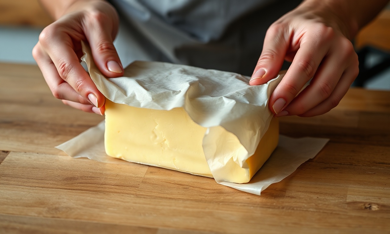 Como Conservar Queijo Meia Cura Na Geladeira E Freezer 5 Mãos envolvendo cuidadosamente o bloco de queijo com papel manteiga.