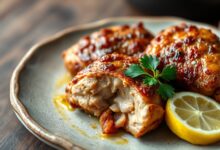 Fígado de frango dourado e crocante por fora, macio por dentro, servido em um prato rústico.