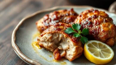 Fígado de frango dourado e crocante por fora, macio por dentro, servido em um prato rústico.