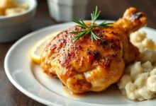 Um pedaço de frango perfeitamente dourado e suculento, que foi recuperado do excesso de sal, servido de forma apetitosa.