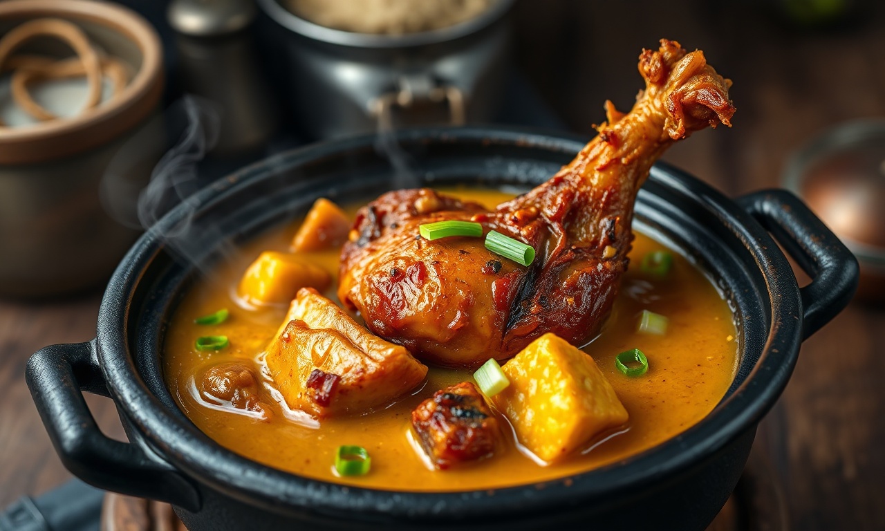 Prato fundo com galopé suculento, exibindo o caldo denso e carnes macias