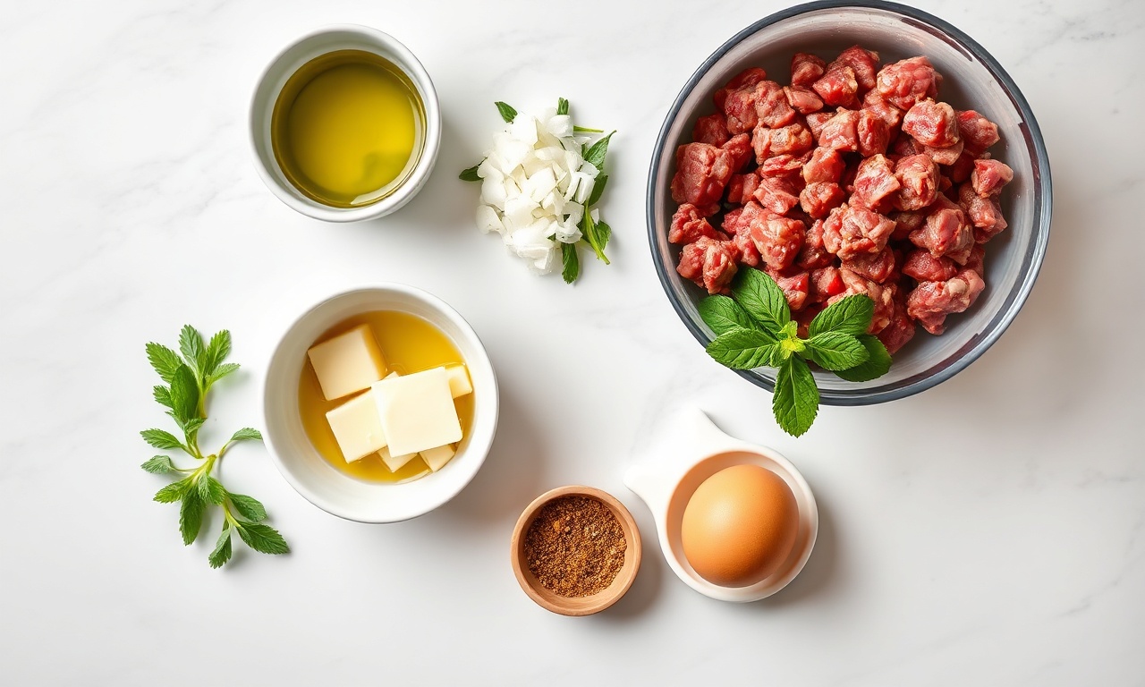 Kafta No Forno: Receita Fácil E Suculenta Passo A Passo 4 Vista de cima dos ingredientes frescos organizados para a receita.
