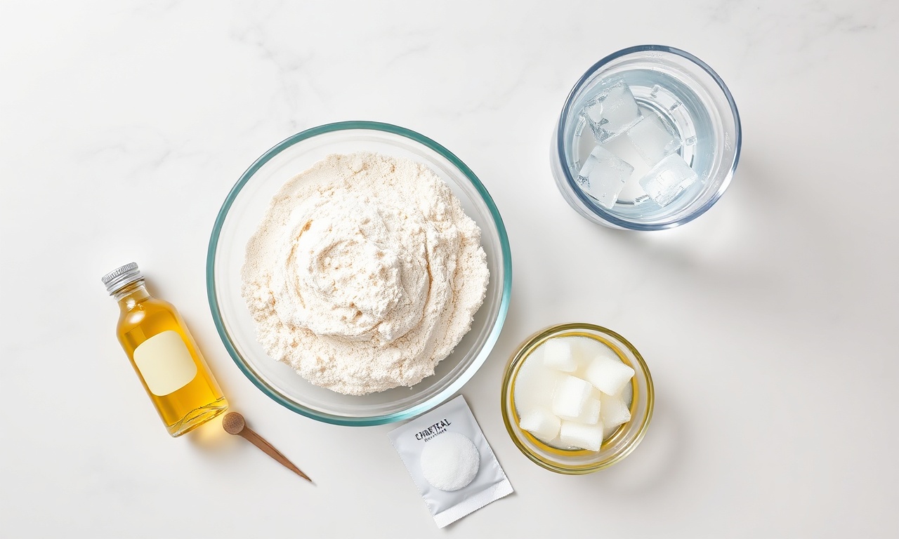 Massa De Pastel Caseira: Fácil, Crocante E Que Não Estoura 4 Vista de cima com os 5 ingredientes simples para a receita.