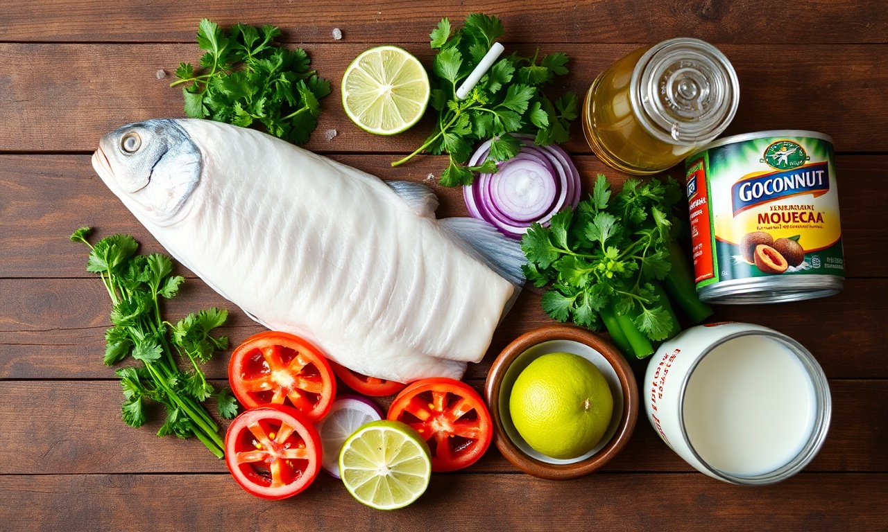 Moqueca De Piramutaba Rápida E Firme Na Pressão (40 Min) 4 Vista de cima com os ingredientes frescos e organizados para a receita.