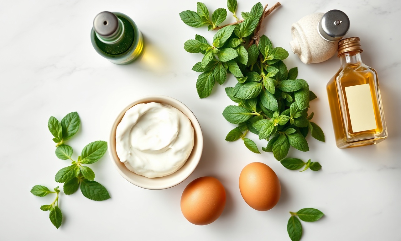 Vista de cima dos ingredientes frescos e simples, prontos para o preparo.