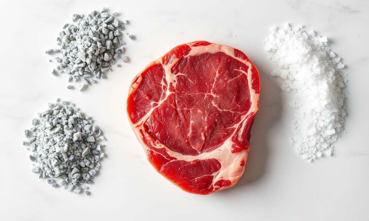 Sal Grosso Ou Sal De Parrilla: Qual Usar Para Churrasco Perfeito 4 Vista de cima dos sais e da carne.