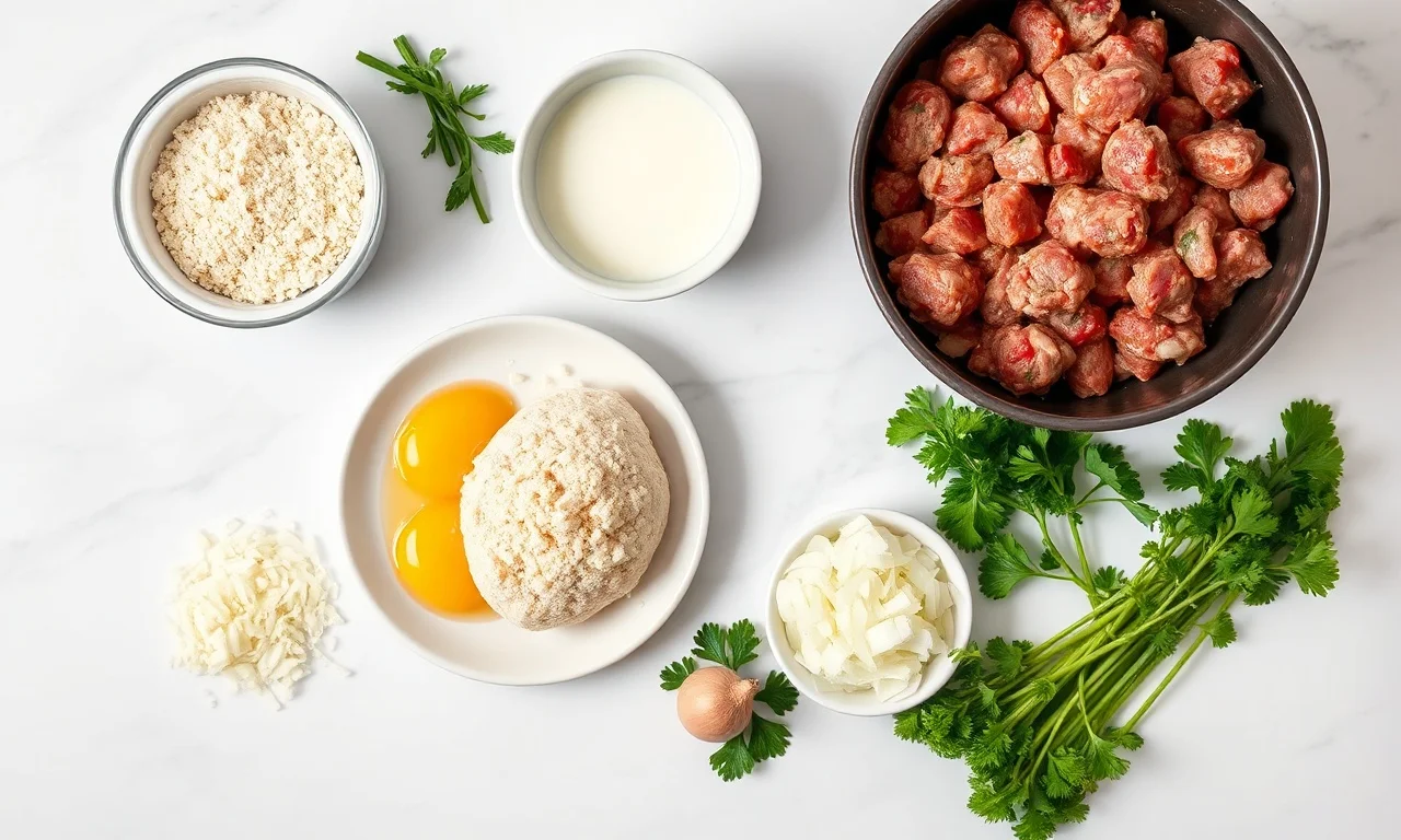Vista de cima dos ingredientes crus organizados em tigelas.