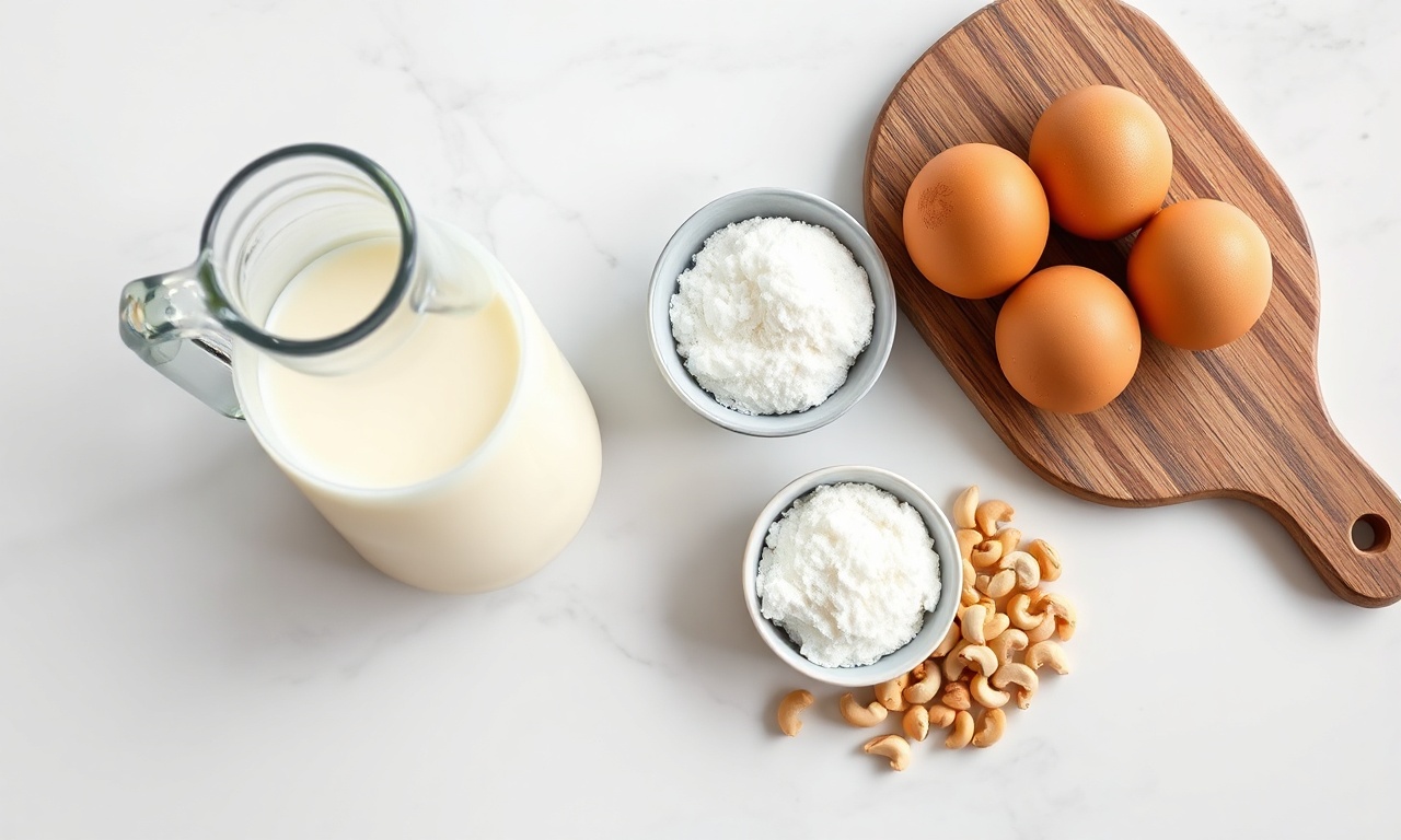 Vista de cima dos ingredientes organizados sobre superfície clara