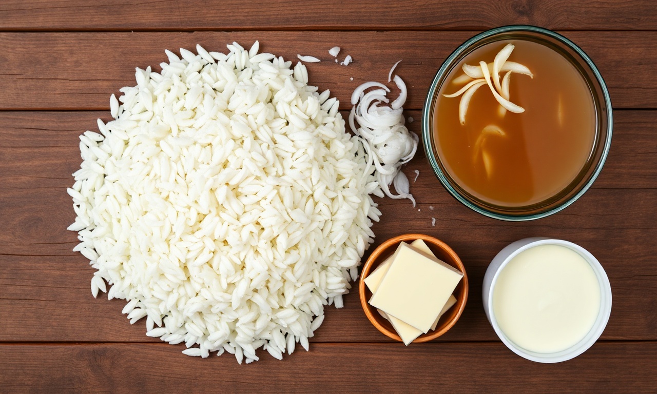 Vista de cima dos ingredientes organizados na bancada