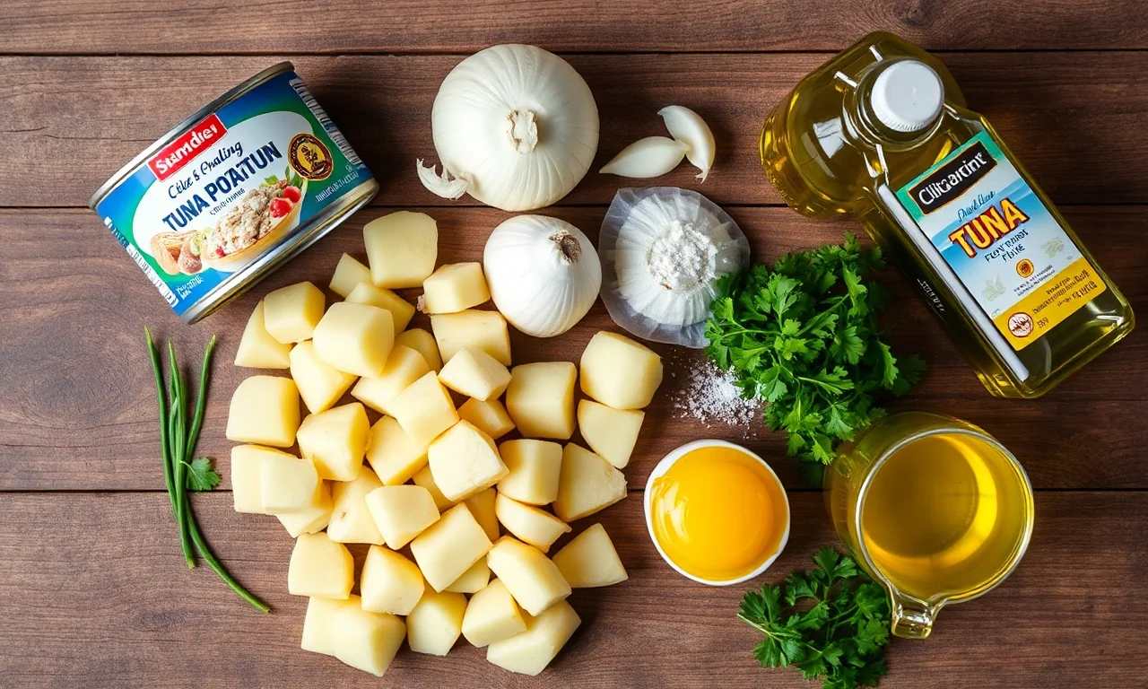 Vista de cima dos ingredientes frescos e organizados sobre uma superfície de madeira.
