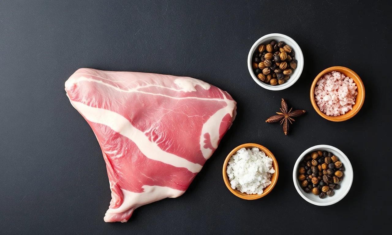 Vista de cima dos ingredientes organizados para a cura