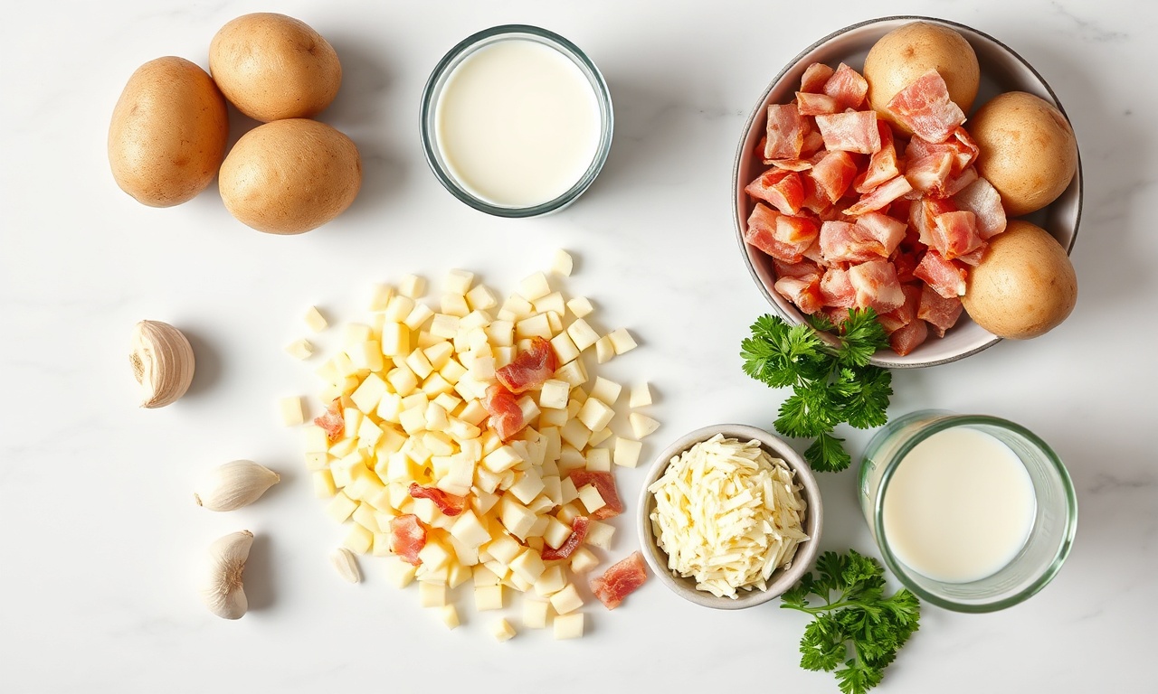 Vista de cima dos ingredientes frescos organizados na bancada.