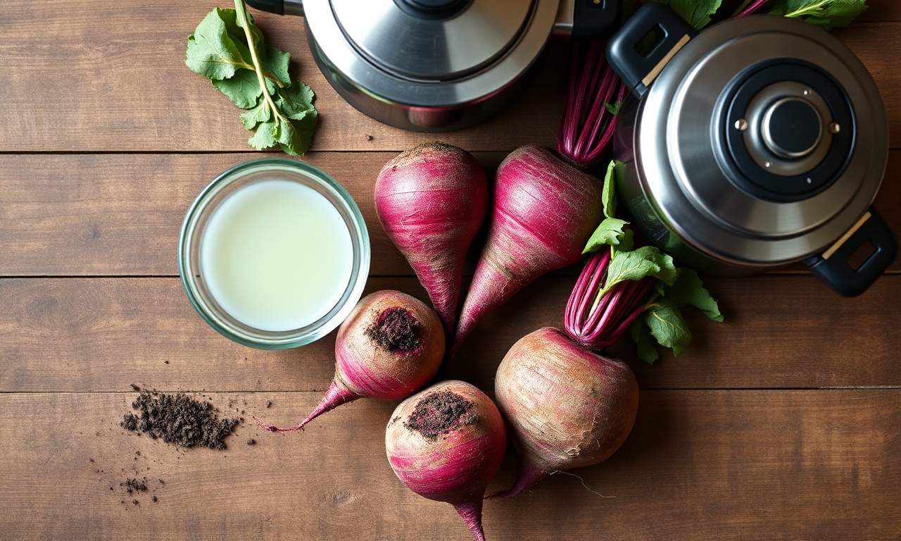 Como Cozinhar Beterraba Sem Perder A Cor Vibrante 4 Vista de cima dos ingredientes simples e organizados