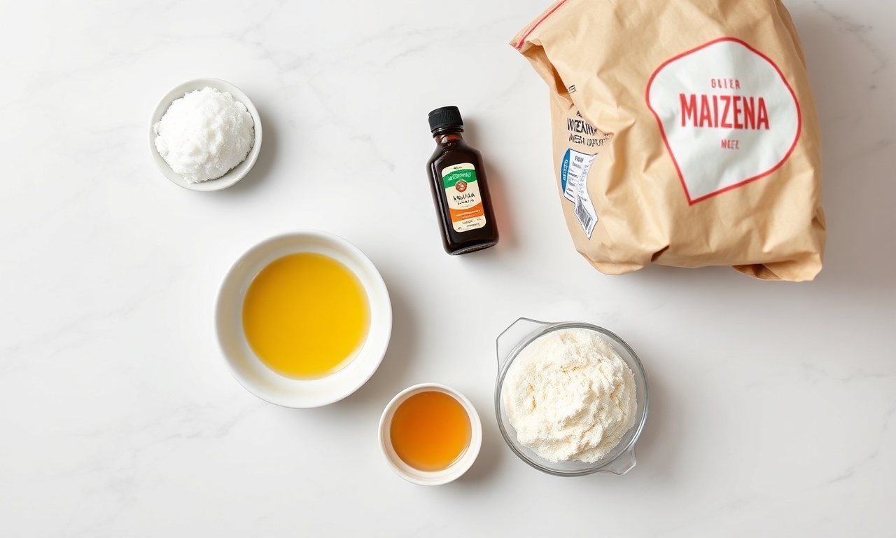 Vista de cima dos ingredientes simples e organizados para a receita.