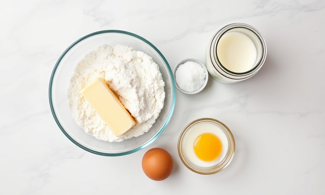 Biscoito De Leite Caseiro: Farofa Que Desmancha Na Boca 4 Vista de cima dos ingredientes organizados e medidos.