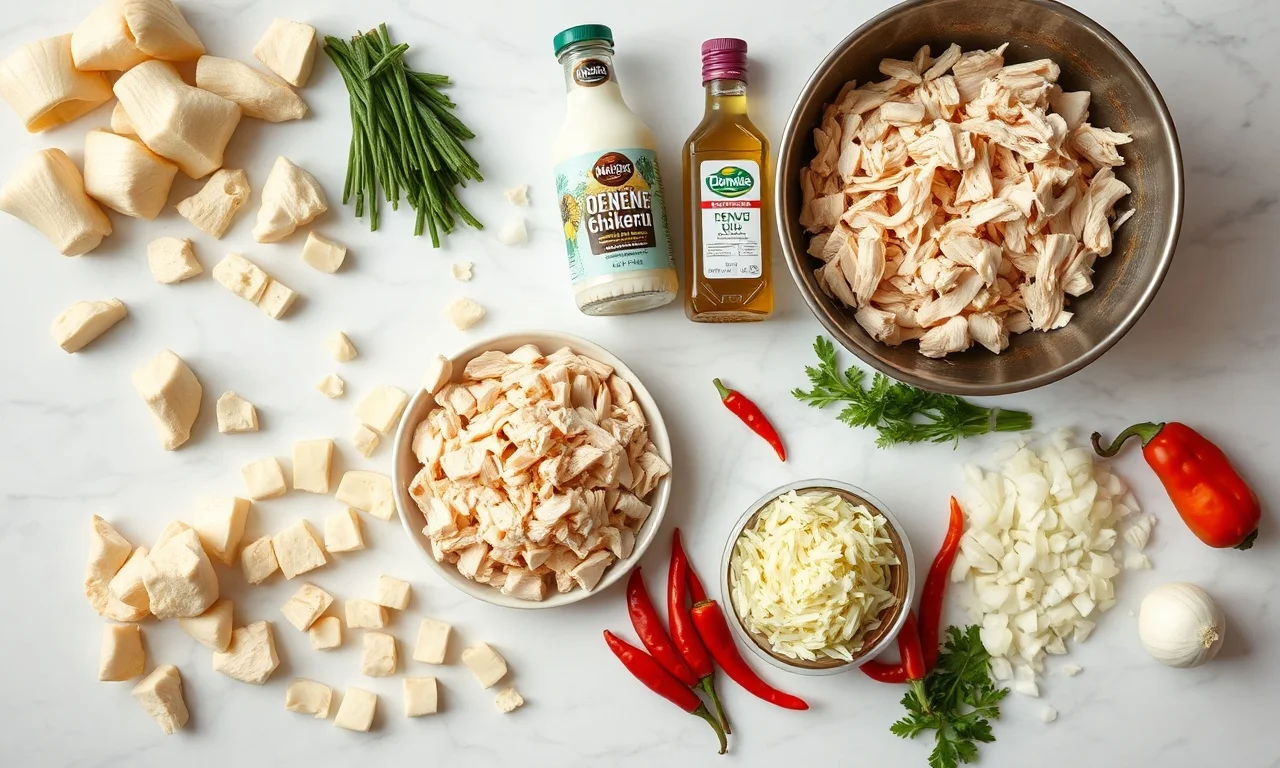 Vista de cima dos ingredientes organizados em grandes porções