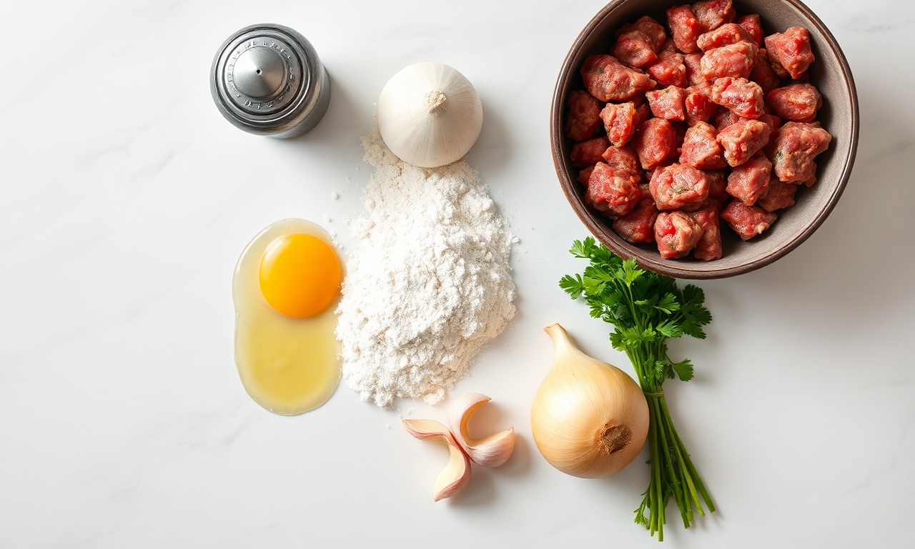 Vista de cima dos ingredientes crus organizados em uma bancada.