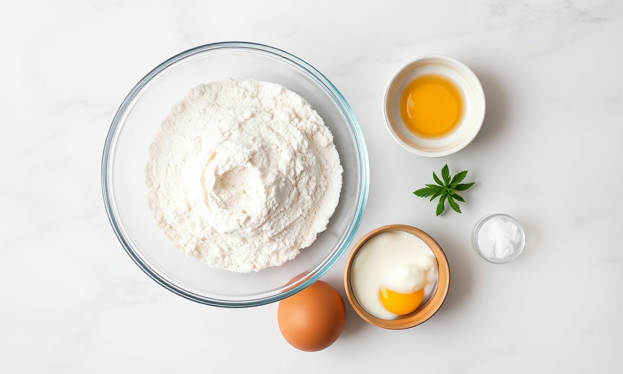 Bolinho De Chuva Fofinho E Crocante Em 25 Min (6 Ingredientes) 4 Vista de cima dos ingredientes simples e organizados