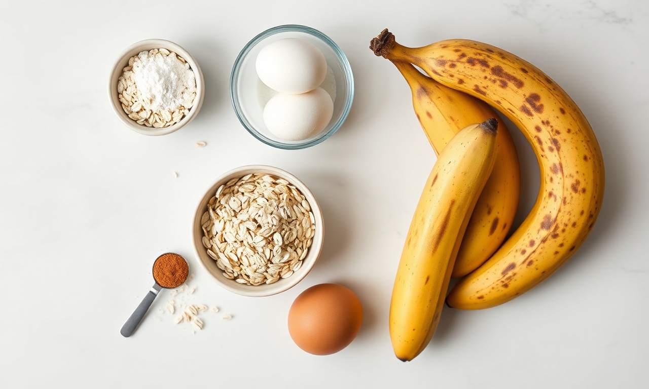 Vista de cima dos 6 ingredientes simples e saudáveis sobre uma superfície clara.