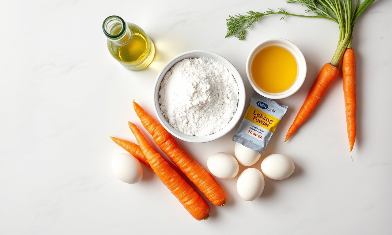Vista de cima dos ingredientes organizados sobre superfície de mármore.