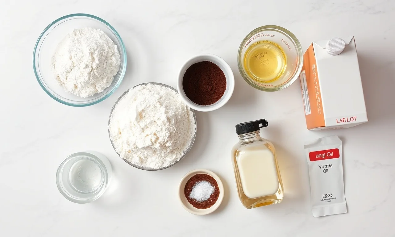 Vista de cima dos ingredientes organizados em superfície clara.