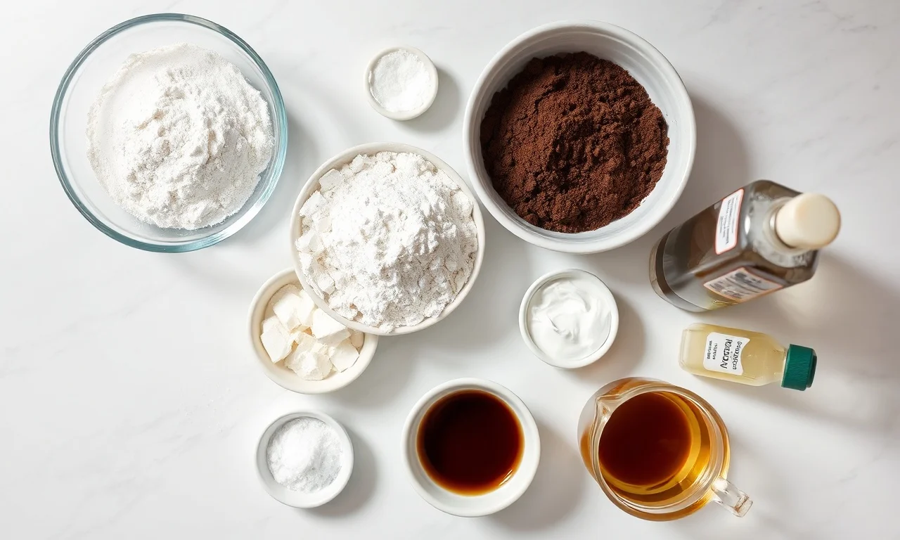 Vista de cima dos ingredientes organizados sobre superfície clara